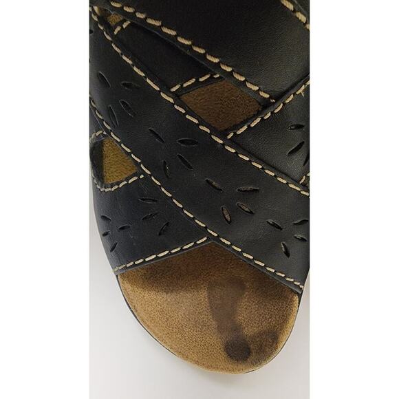 Clarks Bendables Wedge Open Toe Black Sandals Adjust Strap Leather Size 8.5M - Picture 7 of 8